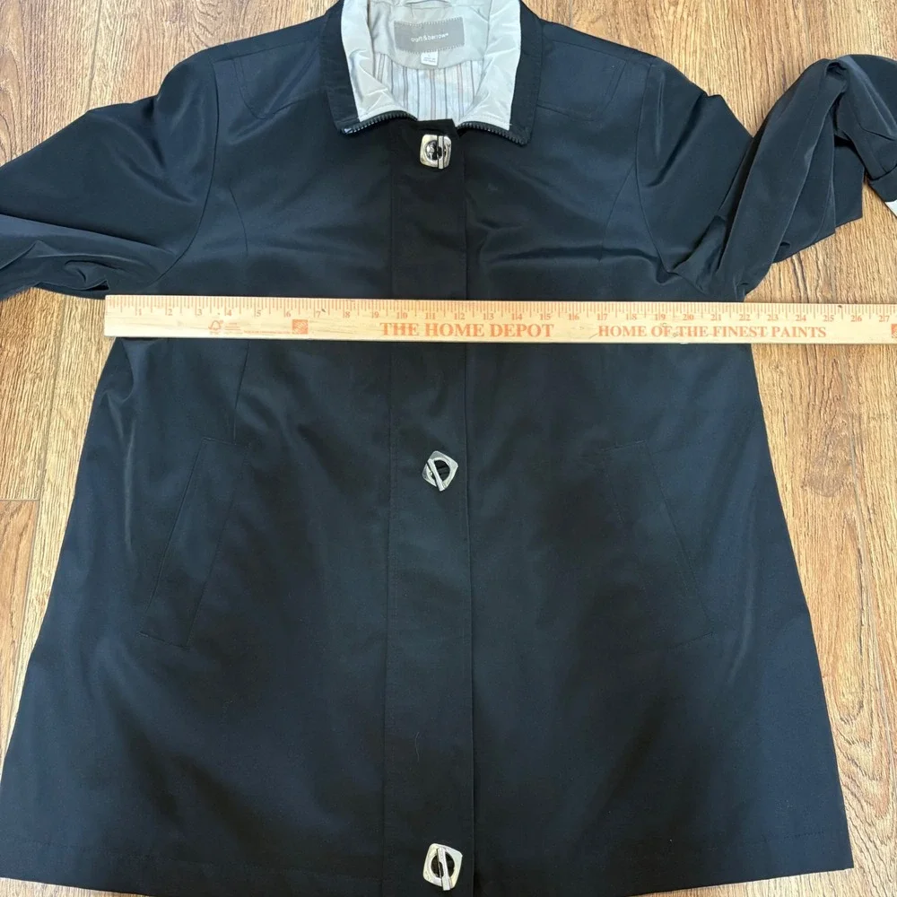 Croft & Barrow Full Zip Button‎ Front Windbreaker Jacket Black Tan Trim Womens L